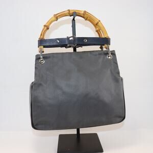 Gucci Black Nylon Bamboo Handle Tote Italy w/ Handle‎ Shapers Included